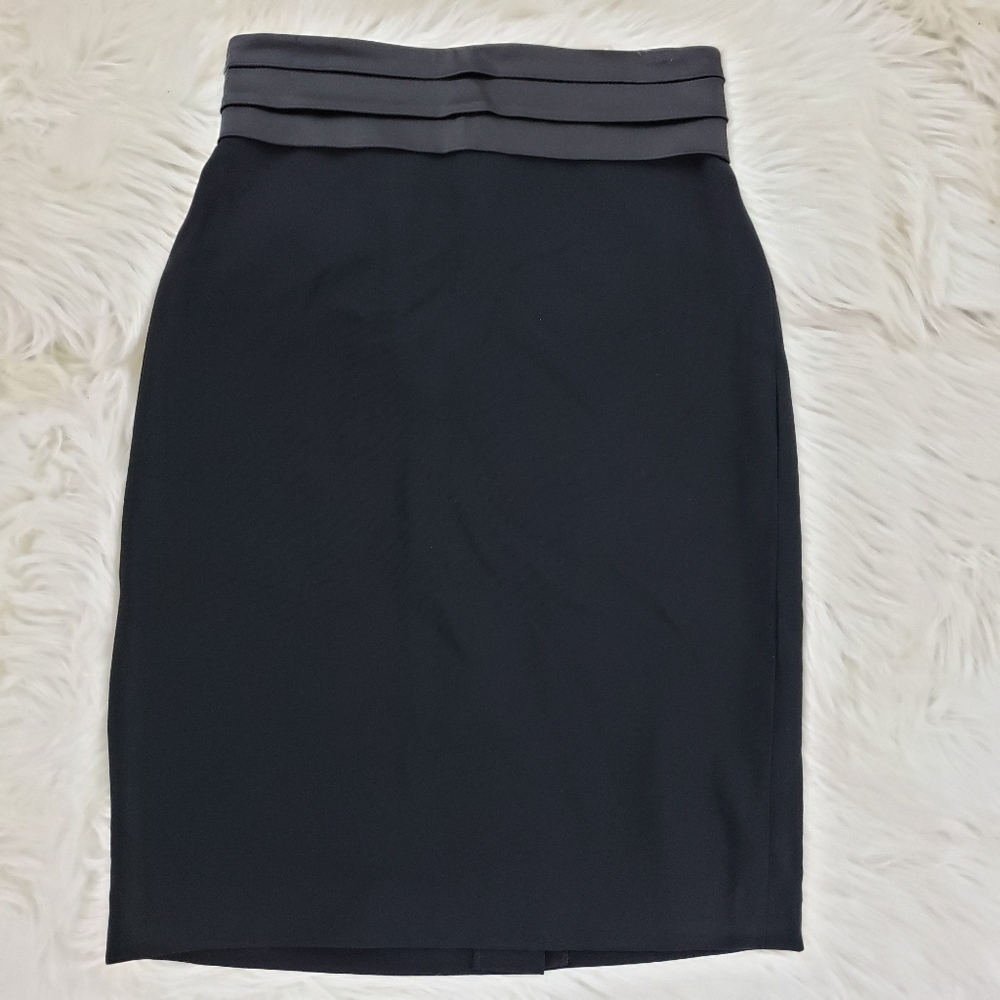St. John Black Pencil Skirt Satin Waist Size 2
